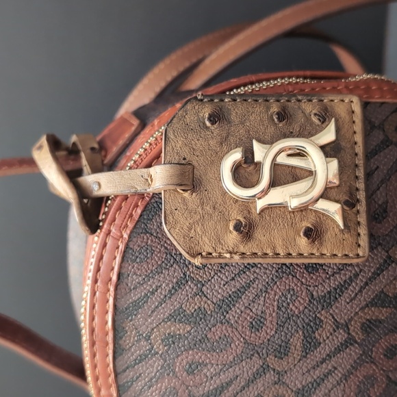 Steve Madden Mini Bjacki-L Brown/Black Monogrammed Backpack. - Picture 2 of 11